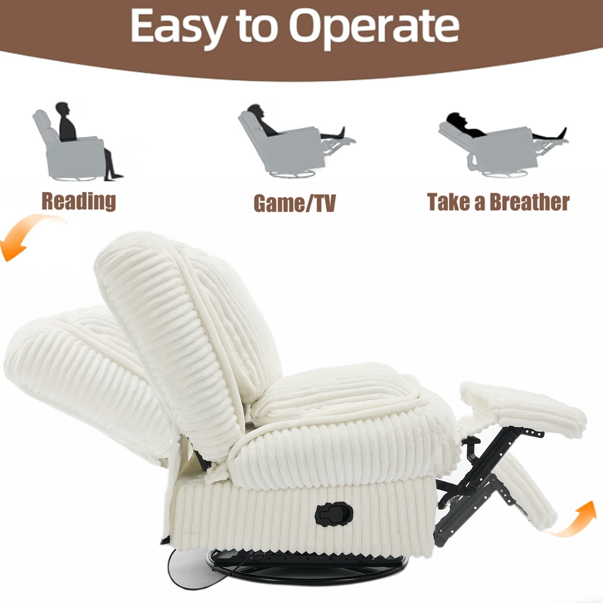 Aukfa 360 Swivel Rocker Glider Recliner Chair for Living Room Nursery, Thick Pad, Corduroy, Beige