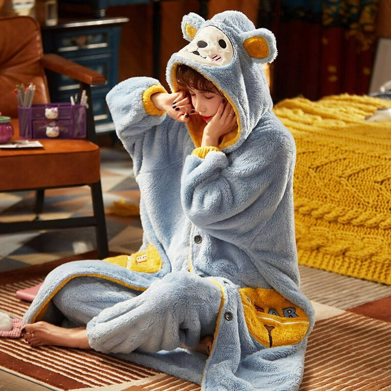 DanceeMangoo Winter Pyjamas Women Sleepwear Plush Pajama set Loose Version  Intensification Nighty Plus Size XXL Medium Style Hooded Pajamas 