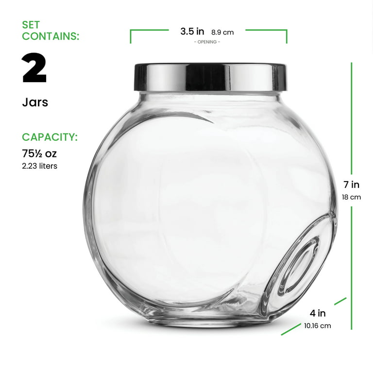 High Quality Cookie Jar 75.½ Ounce Glass Jar (2 Pack) With Plastic Air-tight  Sealed Screw-on Lid 2 Ways Display for Candies, Pretzels, Dry Food, Flour,  Sugar, Jelly Bean Jar Canister, Clear 