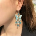 thumbnail image 3 of Yellow Gold Plated Light Blue Turkish CZ Long Dangling Drop Butterfly Earrings, 3 of 9