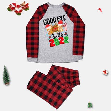 

Christmas Gifts Family Matching Christmas Pajamas Set Plaid Sleeves Cute Pattern Printing Festival for Adults & Kids Parent-Child Outfit Cotton Blend Grey L