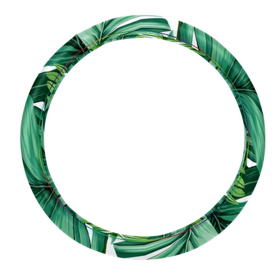 Tropical Jungle Leaves 14.5 Inch Printing PVC Leather Car Wheel Cover, Steering Wheel Covers, Auto Accessories