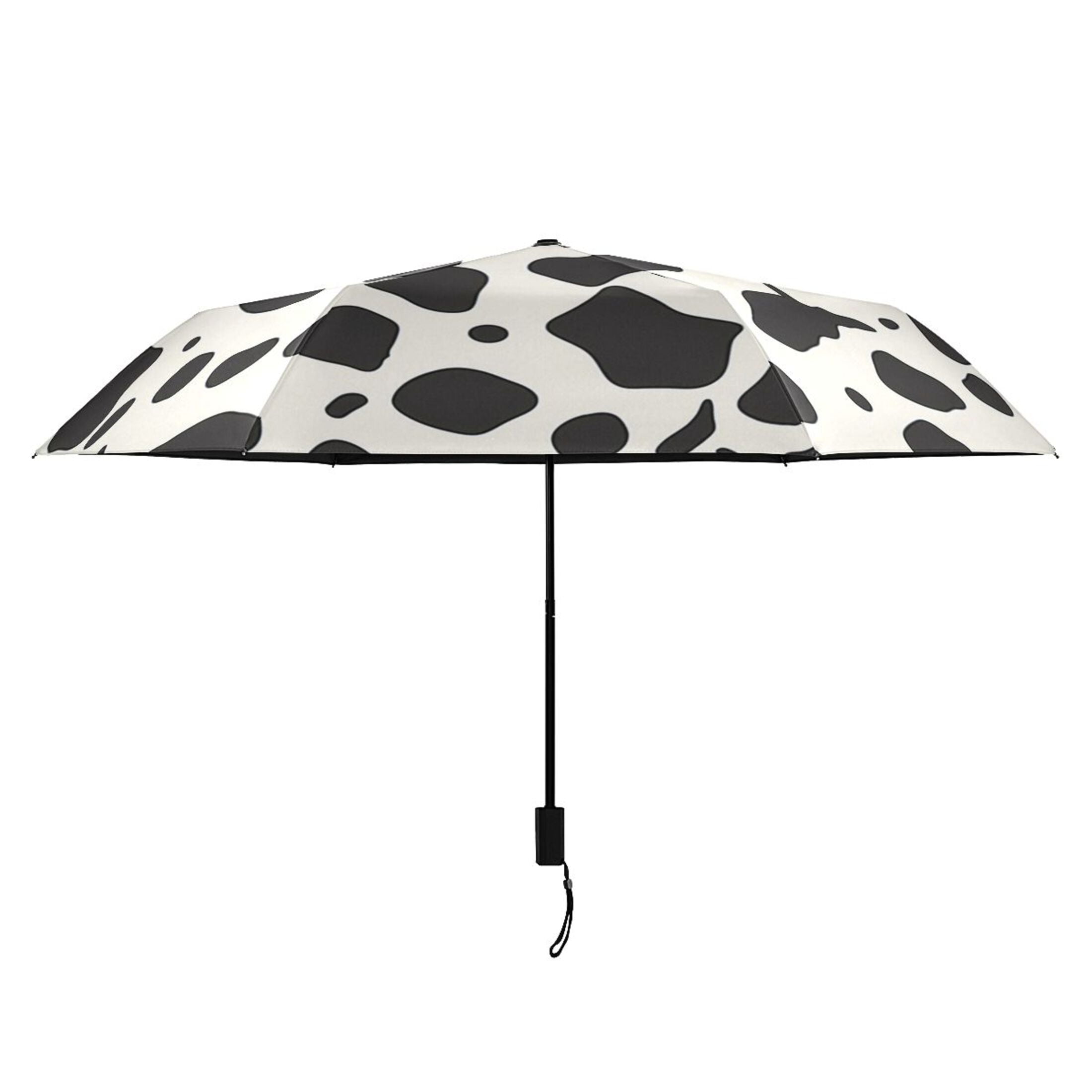Cow Spots All Weather Umbrella Triple Folding Parasol 6 Ribs UV Protection Portable