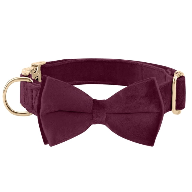 HLONK Durable Polyamide Adjustable Velvet Dog Collar - with Bowtie and Metal Buckle - Cute Solid Pattern for Small Medium and Large Dogs Ideal Gift for Puppies