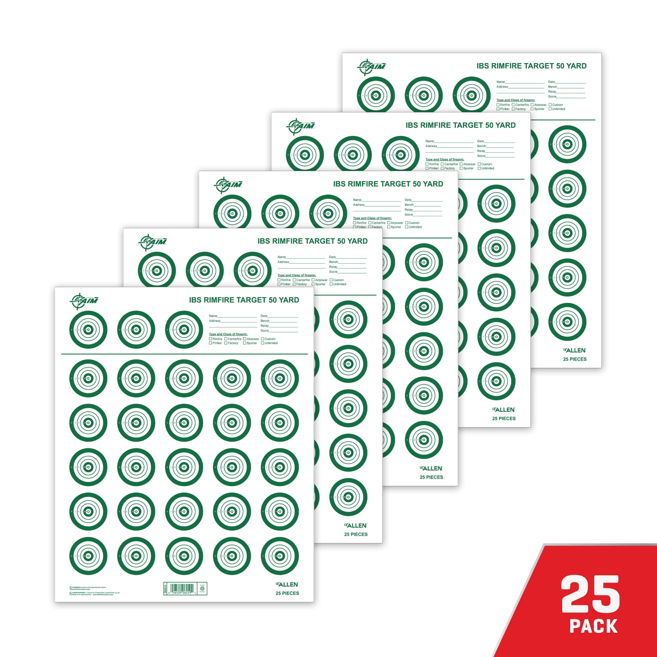 (2 pack) Ez Aim Rimfire IBS Shooting Targets, 14" x 17", 25-Pack, White, Paper Targets, 15582, IBS Rimfire