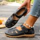 thumbnail image 4 of Sandalias de las Mujeres Cómodas Cerradas Dedo Hueco Fuera Pisos, Zapatos Casuales de las Mujeres Más Tamaño Correa Ajustable Primavera Verano, 4 of 9