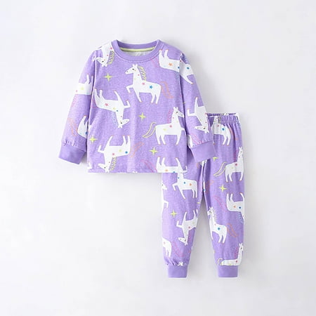 

WERYOUNG Kids Girls Autumn Winter Homewear Animal Cartoon Printed Long Sleeve Crew Neck Loose Tops And Trousers 2PC Pajamas Outfits Child Toddler Infants Homewear