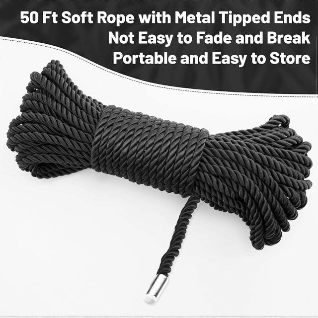 Cuerda de seda suave, cuerda negra de 8 mm, cuerda de nailon suave y agradable para la piel de 50 pies, satén largo