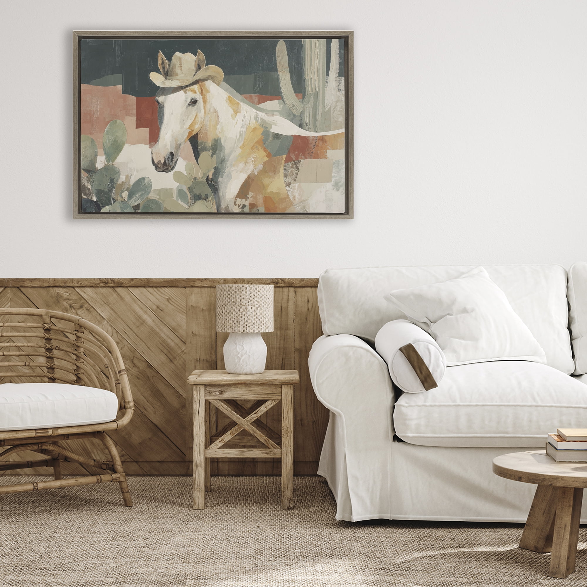 Stupell Industries Horse in Cowboy Hat Brown Framed Floater Canvas Wall Art, design by Chromatic Storm Studio
