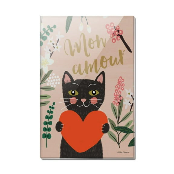 Mon Amour My Love French Cat Heart Rectangle Acrylic Fridge Refrigerator Magnet