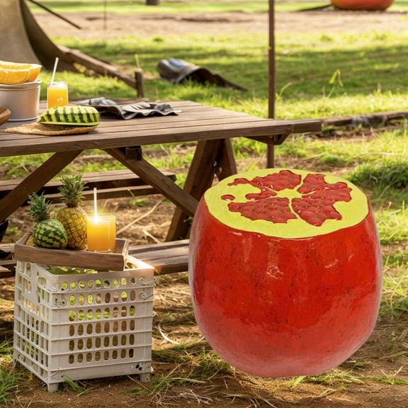 Pomegranate Fruit Stool, 13.4" Oversized Resin Stool Side Table, Plant Stand for Indoor Outdoor Garden Decor, Multi-Purpose Seating Ottoman, Red