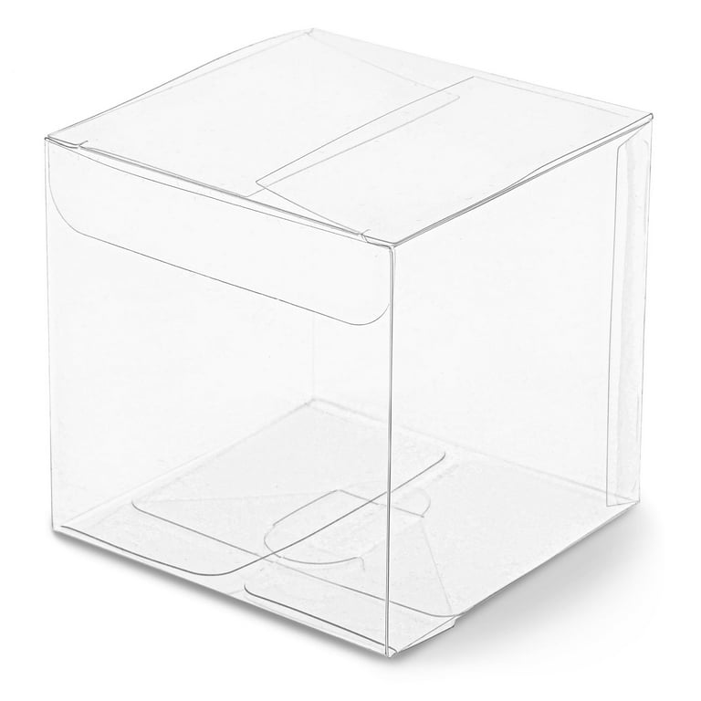 Houseables Clear Favor Boxes, Plastic Gift Box, 3x3x3 inch, 50 Pack, Transparent, Small, Square, Storage Bins, Empty Boxed Containers, for Wedding