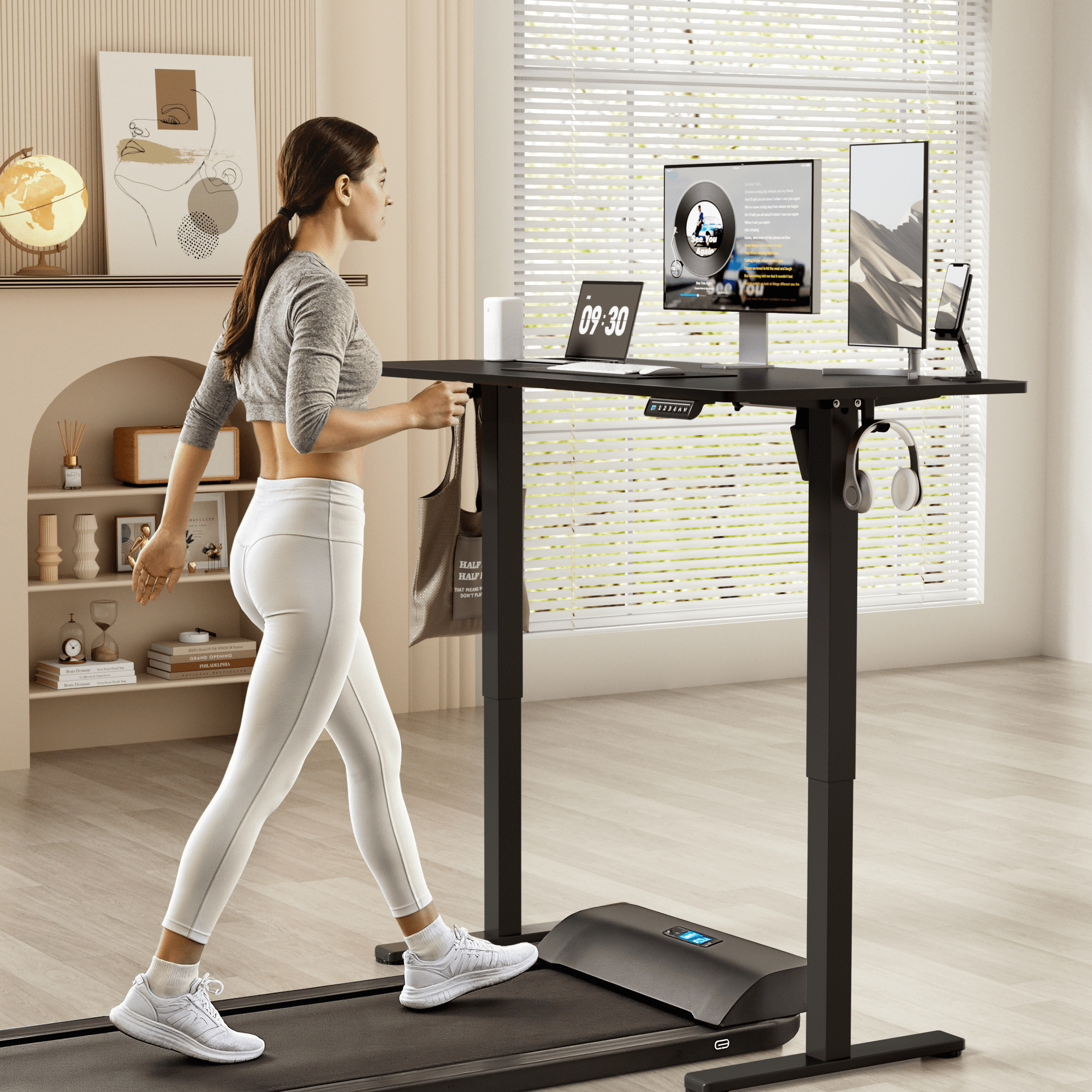 Lacoo 55" x 24" Sit to Stand Desk Height Adjustable Standing Desk Electric Stand up Table with Phone Stand, Black