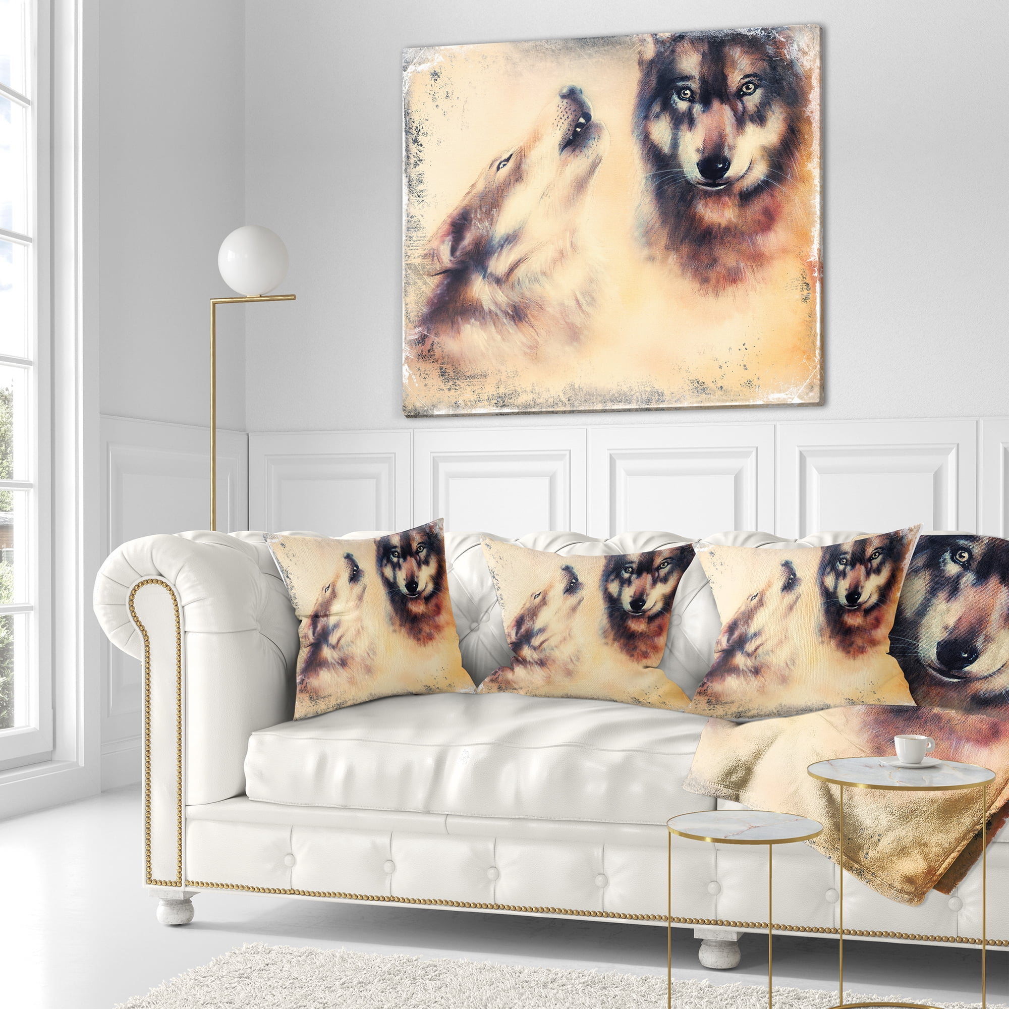 Designart Howling Wolf - Animal Throw Pillow - 16x16