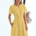 thumbnail image 6 of RYRJJ Women's Summer Casual Midi Maxi Dresses Short Sleeve V Neck Elastic Waist Boho Beach Flowy Long Dress with Pockets(Yellow,XL), 6 of 9