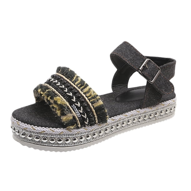 Bmisegm Women's Summer Fashion Denim One Buckle Sandals Open Toe Thick Bottom Sandals Sandals Women Summer Black 6.5