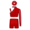 thumbnail image 2 of Haitryli Gymnastics Leotard for Girls 2 Piece Dance Tracksuit Outfit Rhinestone Mesh Crop Top with Shorts Hairband Set Red 6, 2 of 3