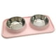 thumbnail image 1 of Cuencos dobles para comida y agua para perros de acero inoxidable con tapete de plástico antiderrames, 1 of 5
