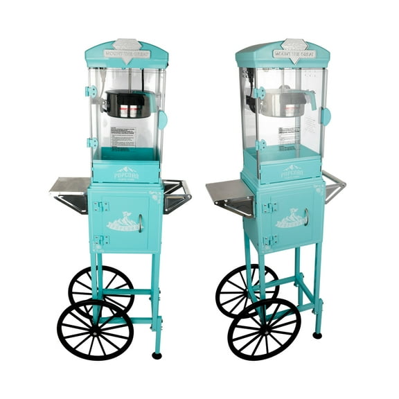 10oz Popcorn Machine with Cart, Stainless-Steel Kettle, Wheels & Storage Cabinet, Theater-Style Popcorn Maker for Home & Parties