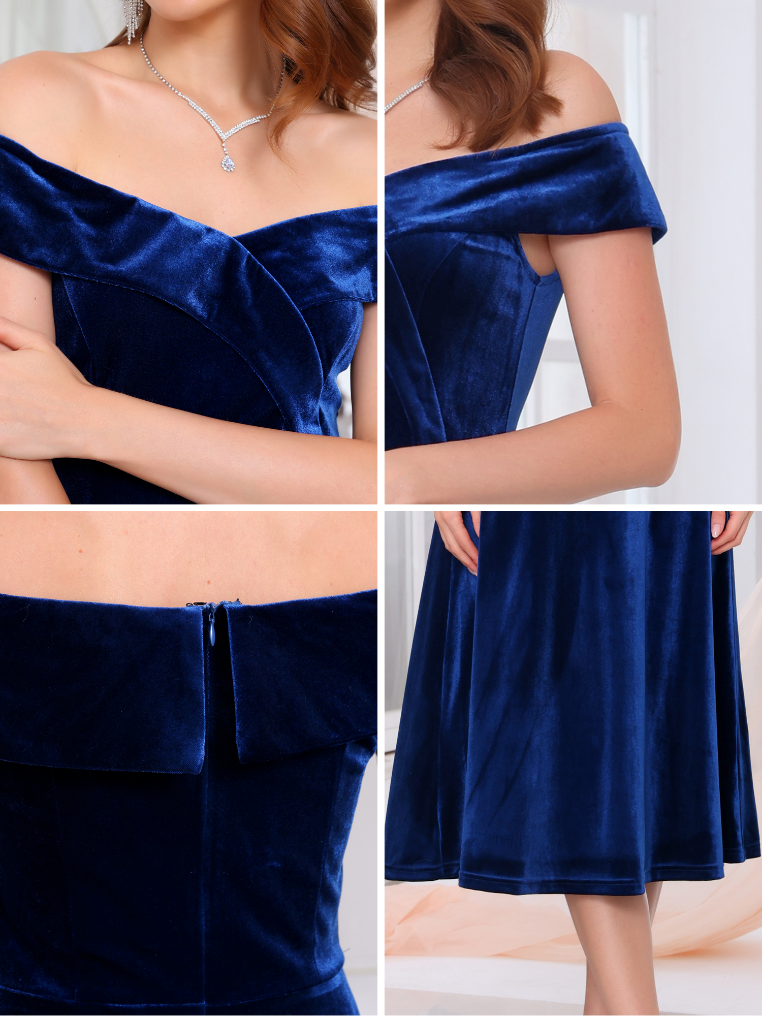 DARING DIVA Women's Velvet Off the Shoulder Cocktail A-Line Dress S Royal Blue