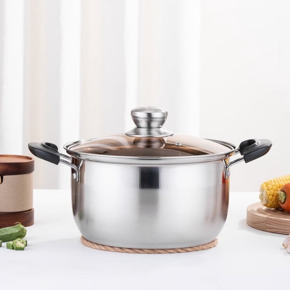 Stainless steel metal stock pot with glass lid, suitable for cooking, healthy and rust-proof, heavy duty and dishwasher safe