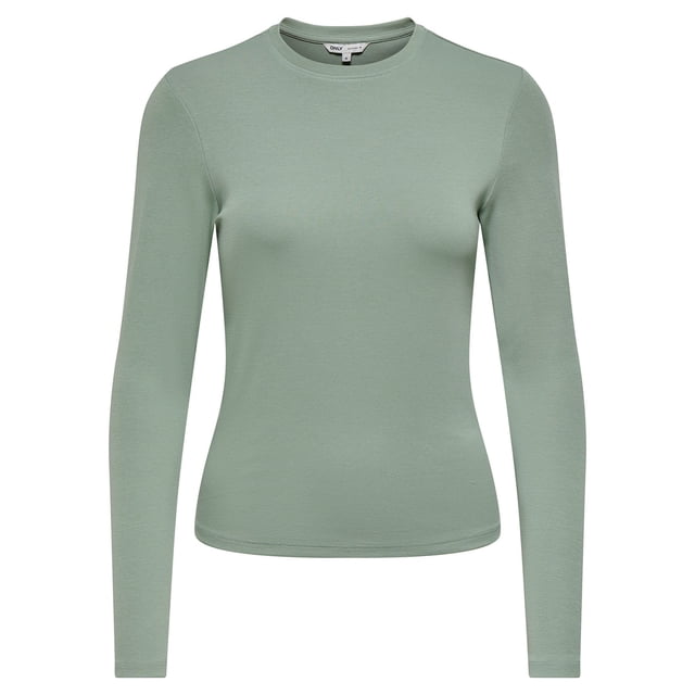 ONLY Camiseta de manga larga para mujer - ONLRILEY O-NECK TOP, manga larga, cuello redondo, algodón elástico Verde claro XS (X-Small)