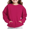 thumbnail image 3 of Girls Long Sleeve Fleece Sweatshirts Kids Casual Crewneck Loose Fit Pullover Fall Basic Shirts Outfits with Pockets 2-12 Years, 3 of 5