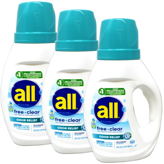 3 Pack - All Liquid Laundry Detergent, Free Clear with Odor Relief, 20 Loads, 36 fl oz
