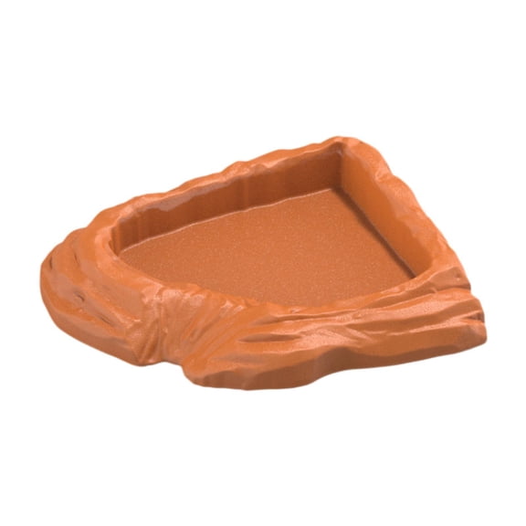 Fzaqwen Reptile Water Dish Corner Feeding Bowl Stable Realistic Stone Texture Tortoise Water Plate Food Plate for Chameleon Tortoises Brown
