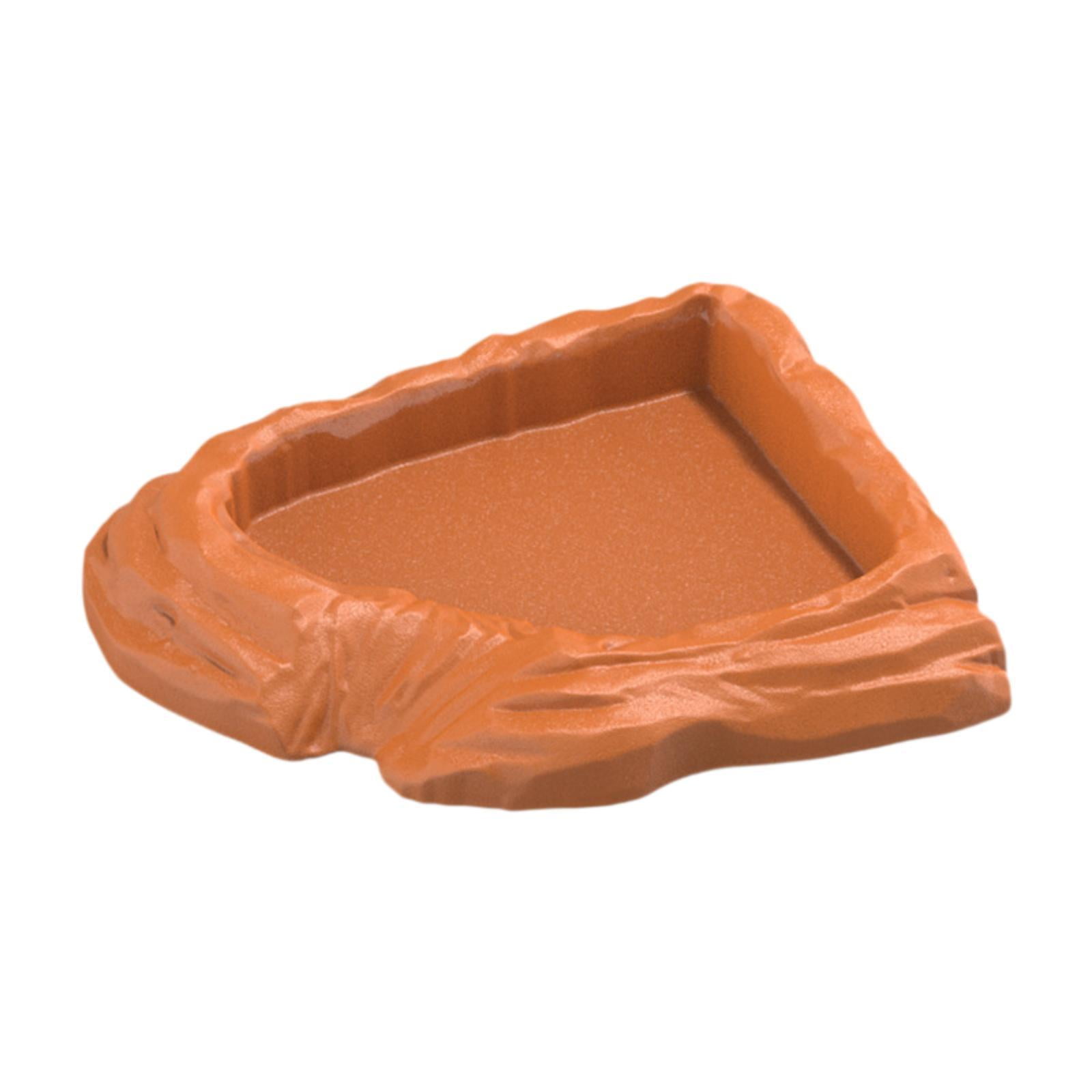 Fzaqwen Reptile Water Dish Corner Feeding Bowl Stable Realistic Stone Texture Tortoise Water Plate Food Plate for Chameleon Tortoises Brown