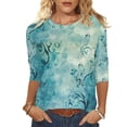 thumbnail image 2 of Blouse for Women Crewneck 3/4 Sleeve Vintage Fashion Loose Fit Floral Scroll Print Soft Breathable Lightweight Summer Fall Tunic Top, 2 of 5