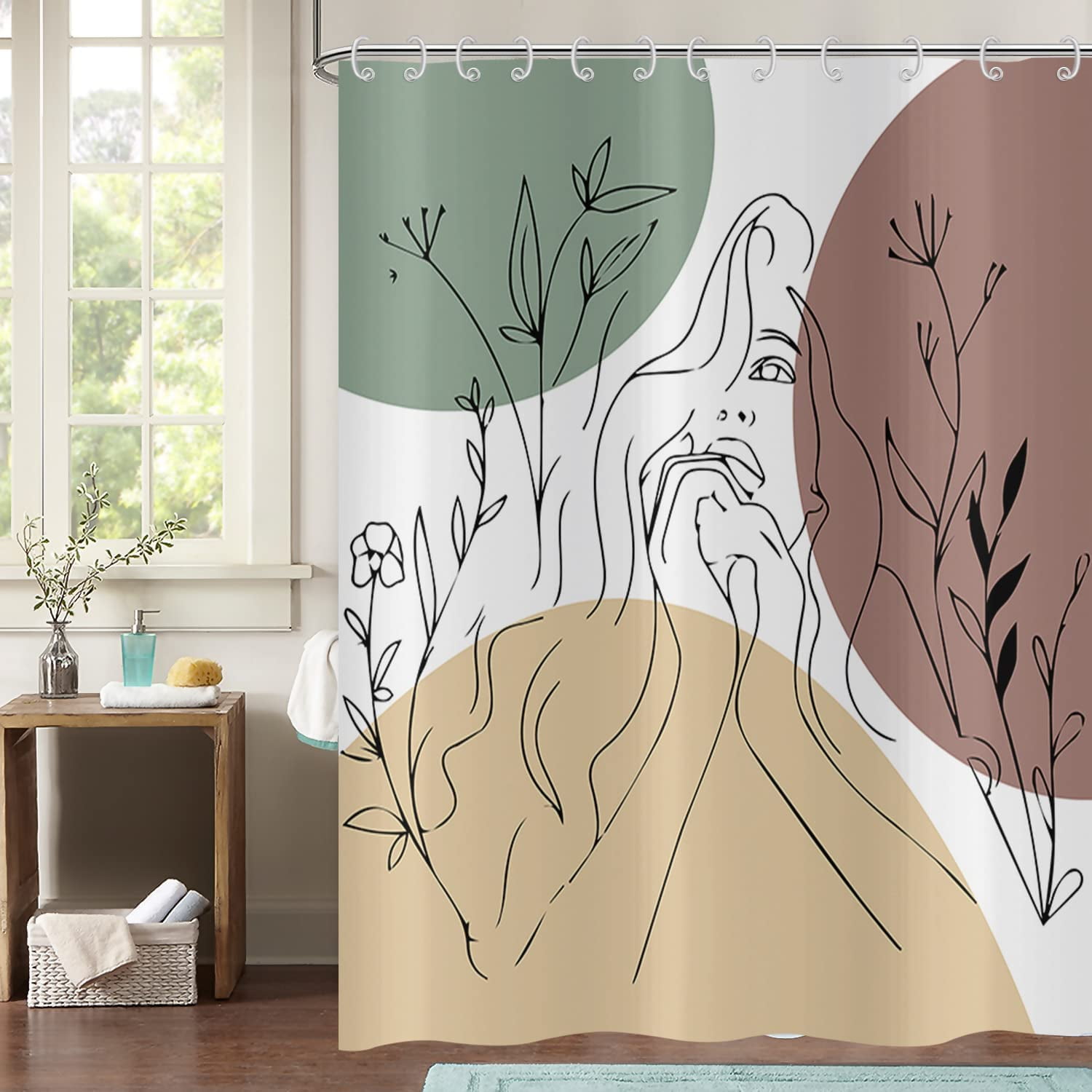 Abstract Women Shower Curtain for Bathroom, Mid Century Boho Face