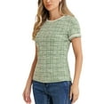 thumbnail image 4 of INSPIRE CHIC Women's Casual Round Neck Pearl Decoration Short Sleeve Tweed Top, 4 of 5