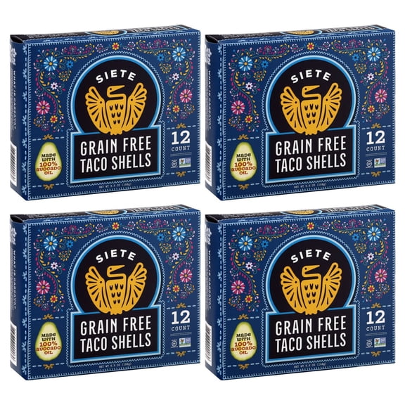 (4 pack) Siete Family Foods Grain Free Crunchy Taco Shells, 12 Count