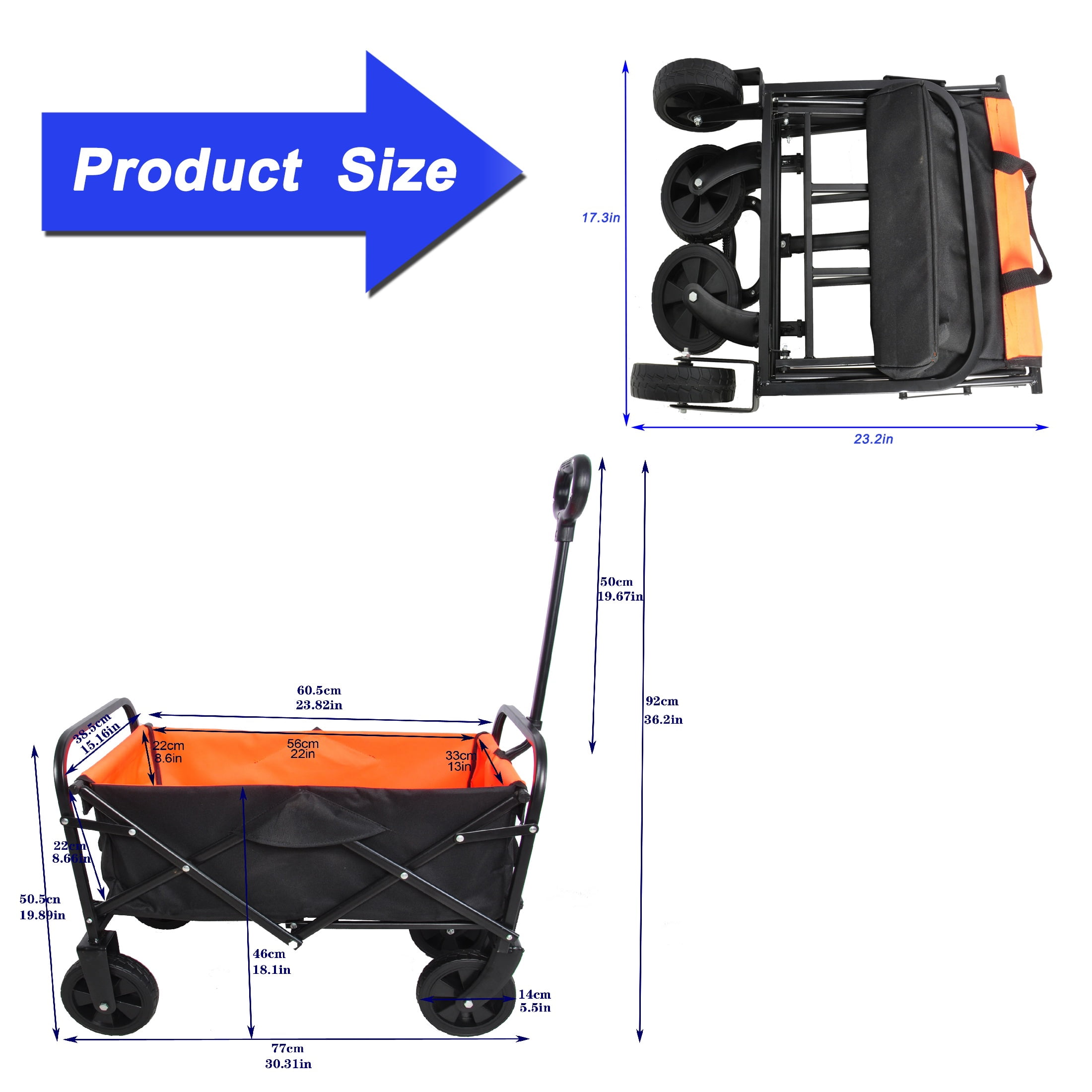MAYEERTY Mini Folding Wagon Cart, 220LBS 600D Oxford Steel Frame, No Assembly for Garden Beach Shopping, Black-Yellow