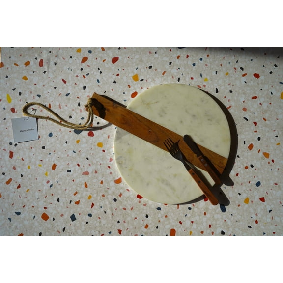 Marble Cutting Board Wood Marble Cheese Board Round Shape Cuttingboard  15" x 6"  Chopping Board Food Serving Board | Serveware