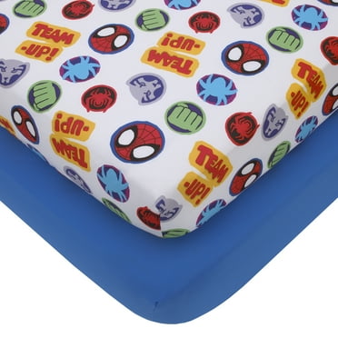 Marvel Spidey Let's Swing 2 Piece Toddler Fitted Sheet Set, Blue, Red, Toddler Boy