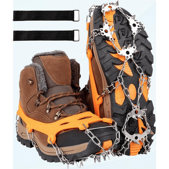 24 Spikes Crampons Ice Cleats Traction Snow Grips for Boots Stainless Steel Spikes Shoes Safe Protect for Fishing, Walking, Climbing or Hiking on Snow and Ice