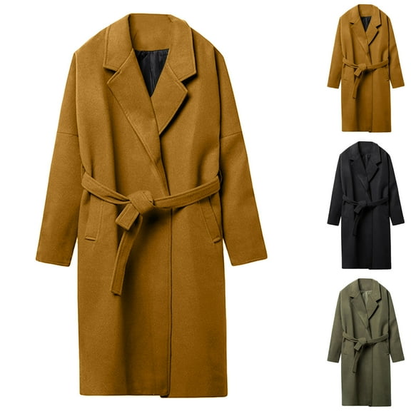 Miluxas Mens Wool Blend Pea Coat Notched Collar Double Breasted Long Jacket Trench Coats Classic Winter Overcoat Khaki