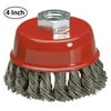 Wire Wheel Brush Cup - 4 Inches Heavy Duty And Durable Knotted Grinder Brush For Rust, Corrosion And Paint Removal - By Katzco