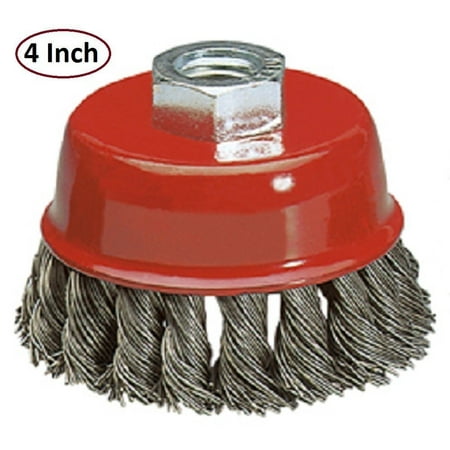Wire Wheel Brush Cup - 4 Inches Heavy Duty And Durable Knotted Grinder Brush For Rust, Corrosion And Paint Removal - By Katzco