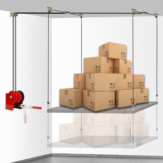 Overhead Garage Storage Lift Hoist, Heavy-duty Ceiling Mounted Garage Storage Lift System for Organization - Supports 8-16ft Ceilings