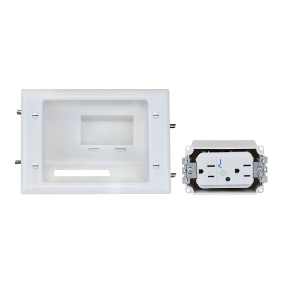 Monoprice Recessed Low Voltage Mid-Size Plate with Duplex Surge Suppressor, White