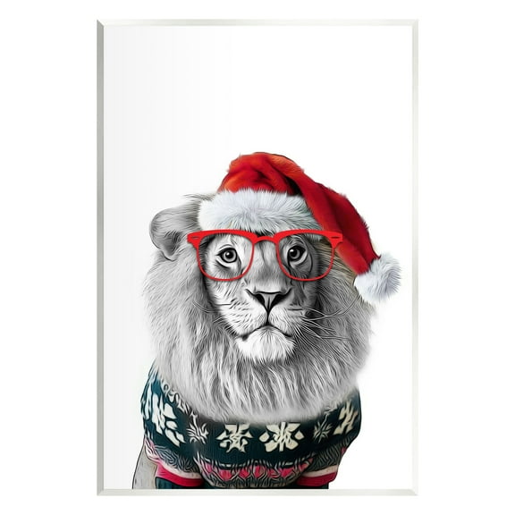 Stupell Industries Lion in Christmas Sweater Holiday Painting Unframed Art Print Wall Art, 10 x 15