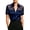 Navy(Women Tops), variant on Womens Satin Short Sleeve Blouse, Sheer Mesh Panel Button Down Shirt, Elegant Business Top