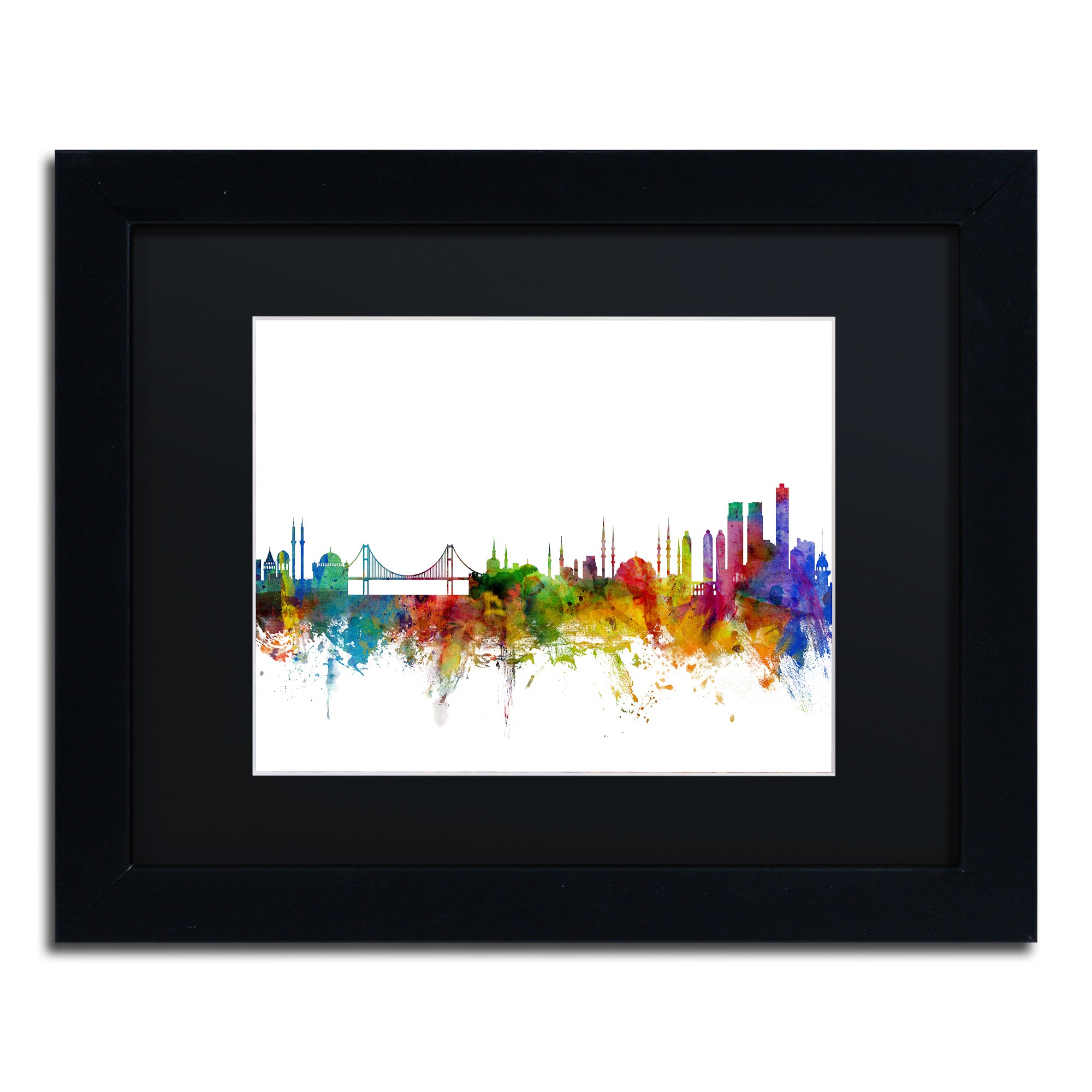 Trademark Fine Art "Istanbul Turkey Skyline II" Canvas Art by Michael Tompsett Black Matte, Black Frame