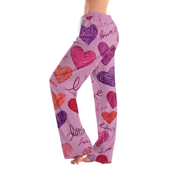 Fgvctg Womens Valentine's Day Pajamas Lightweight Wide Leg Sleepwear Pajamas Pants Casual Heart Print High Waisted Pjs Fall Spring Drawstring Lounge Pants with Pockets Pink XL
