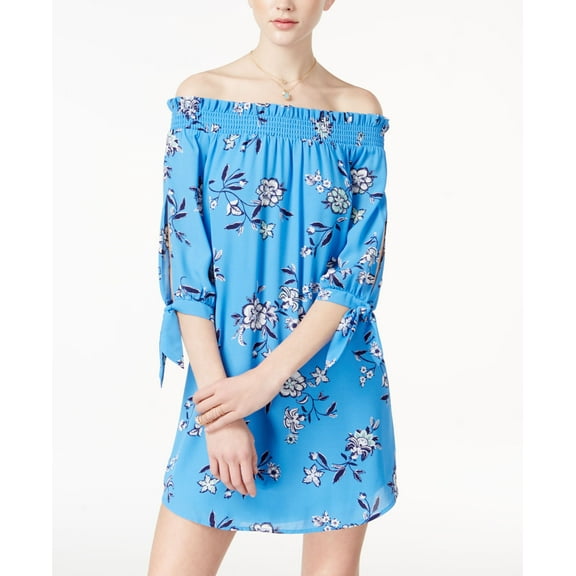 City Studios Juniors Off-The-Shoulder Shift Dress dress MSRP $34.99 Blue S