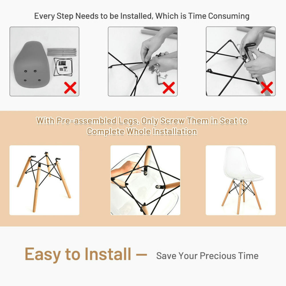 Demi Bonn Set of 4 Dining Chairs Modern Plastic Shell Side Chair with Clear Seat and Wood Legs for Dining Room Living Room, Beige