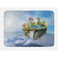 thumbnail image 1 of Fantasy Bath Mat, Island with Dragon Castle Tower Waterfall and Flipped Mountain In Space Image, Non-Slip Plush Mat Bathroom Kitchen Laundry Room Decor, 29.5 X 17.5 Inches, Green and Blue, Ambesonne, 1 of 2